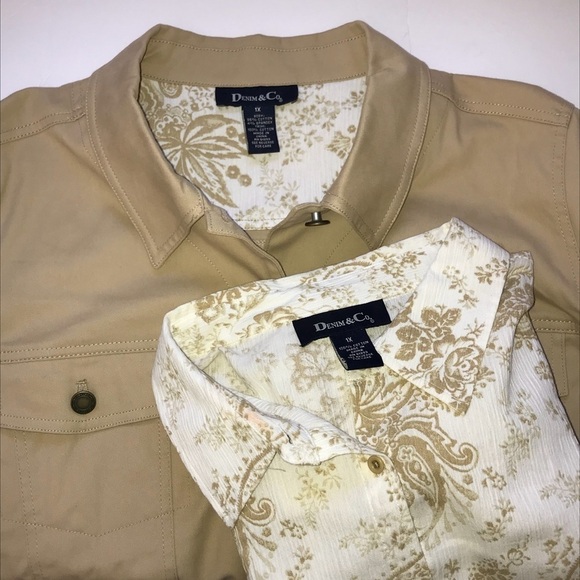 2 Pc Denim & Co Crinkle Long Sleeve Top Jacket Set Women Plus Size 1X - Picture 6 of 8